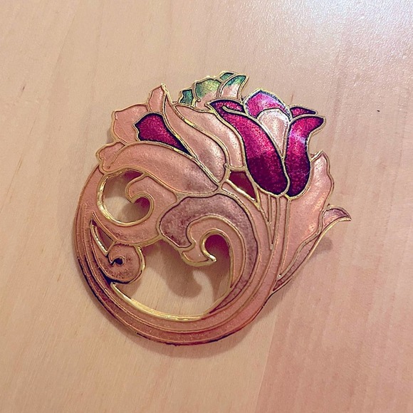 Antique Art Nouveau Pink, Green, and Rose Gold Brooch - Picture 1 of 2